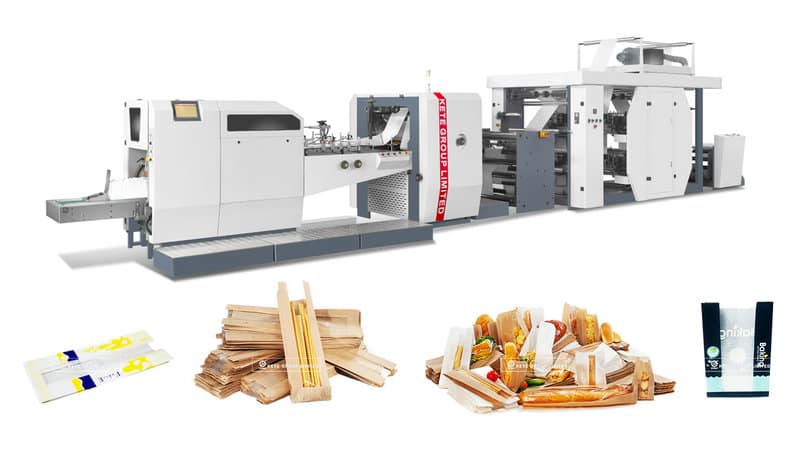 Full Automatic Flat and Satchel Food Paper Bag Making Machine with Plastic Window and inline Printing
